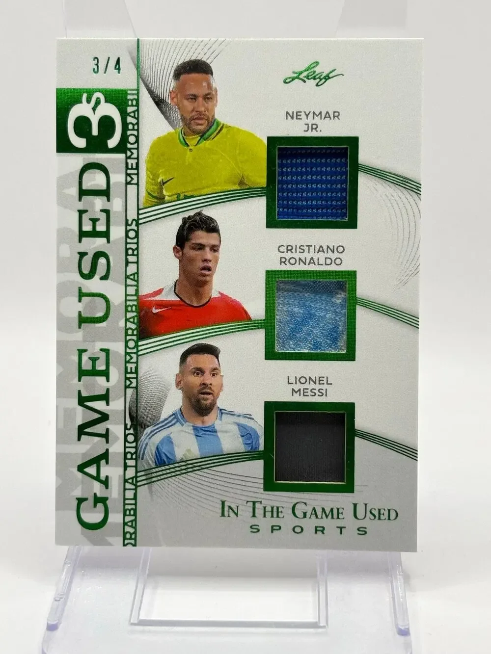 2025 Leaf Game Used Lionel Messi Cristiano Ronaldo Neymar Jr Triple Patch 3/4 SP